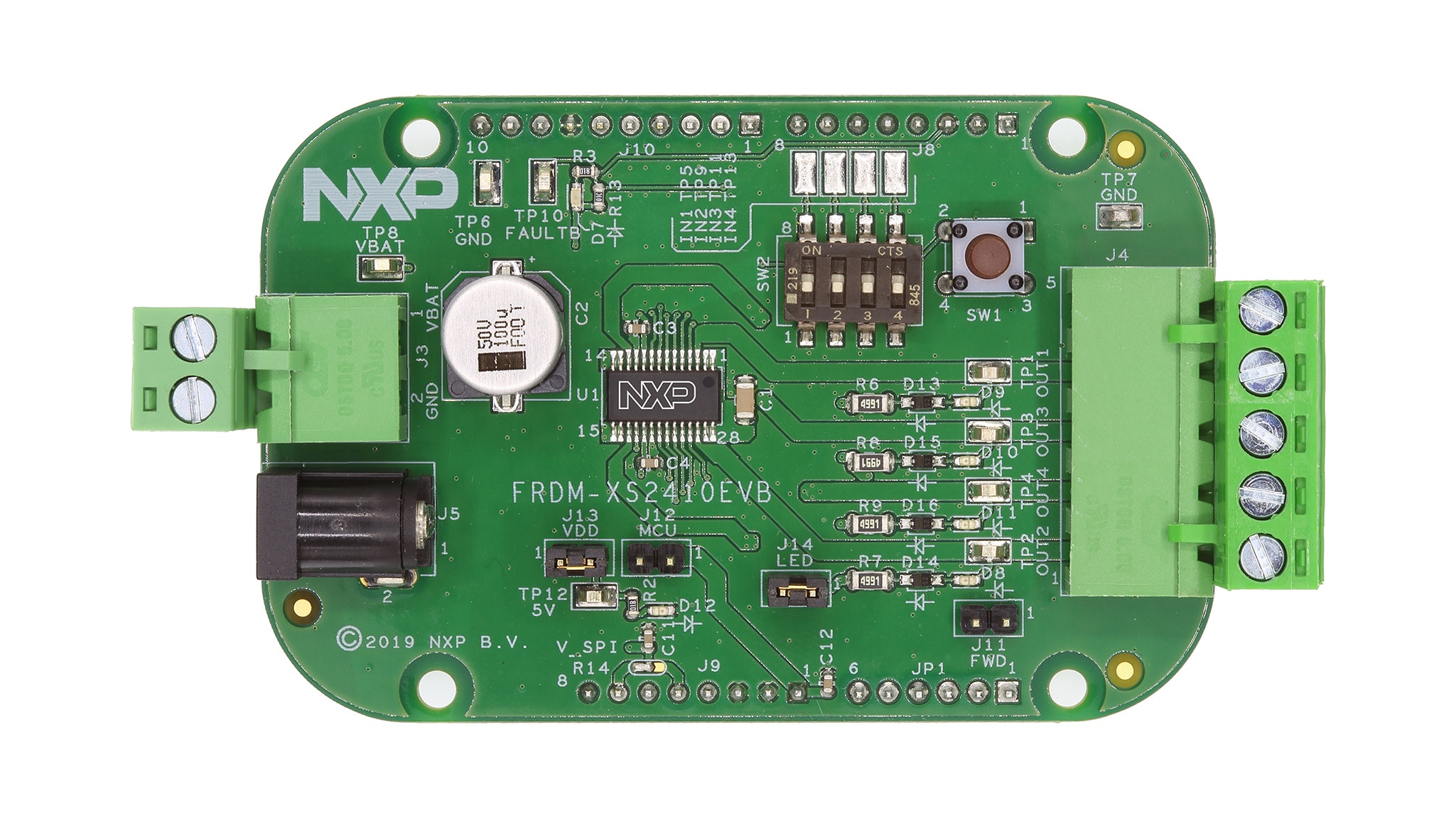 FRDM-XS2410EVB: XS2410 Freedom评估板 - 4路高边100 mOhm，带有智能特性和诊断功能