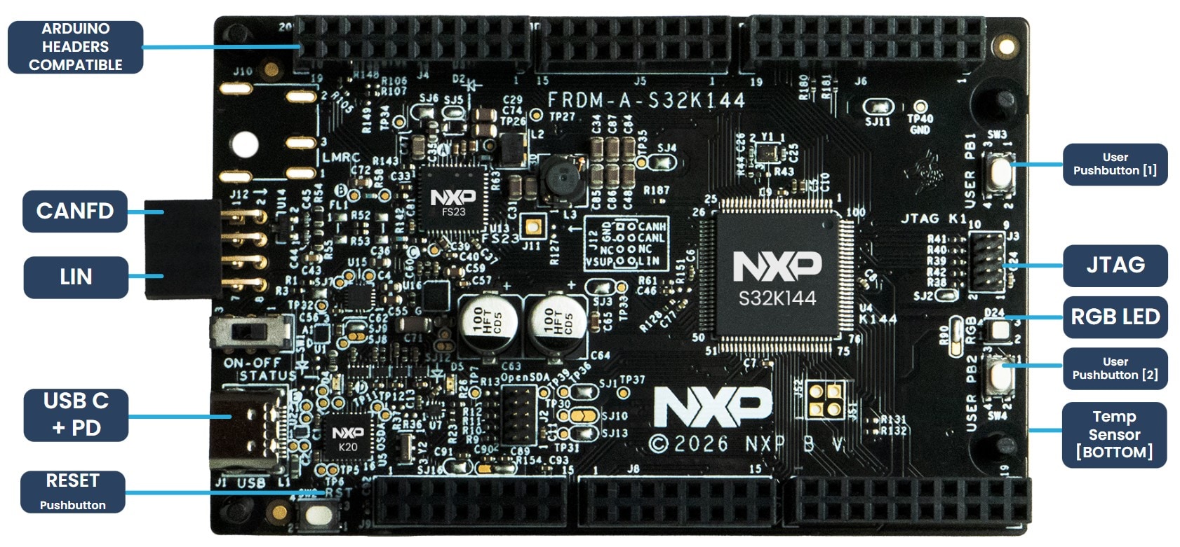FRDM-A-S32K144 Development Board Callouts
