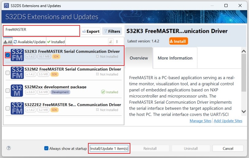Install FreeMASTER Communication Driver