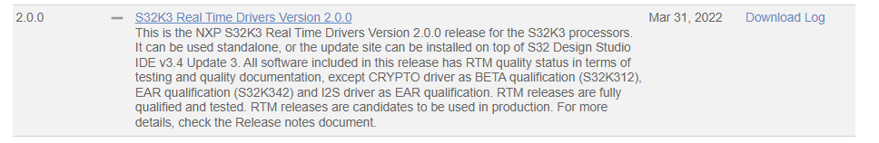 Download and install S32K3xx Real Time Drivers Version 2.0.0 package