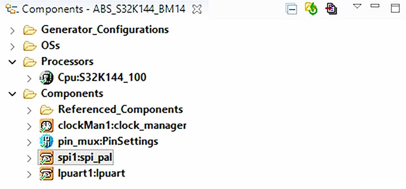 Figure 12. Used Components in S32DS Project