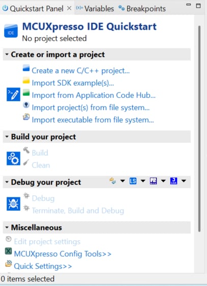 Build and flash application using MCUXpresso IDE - step 1
