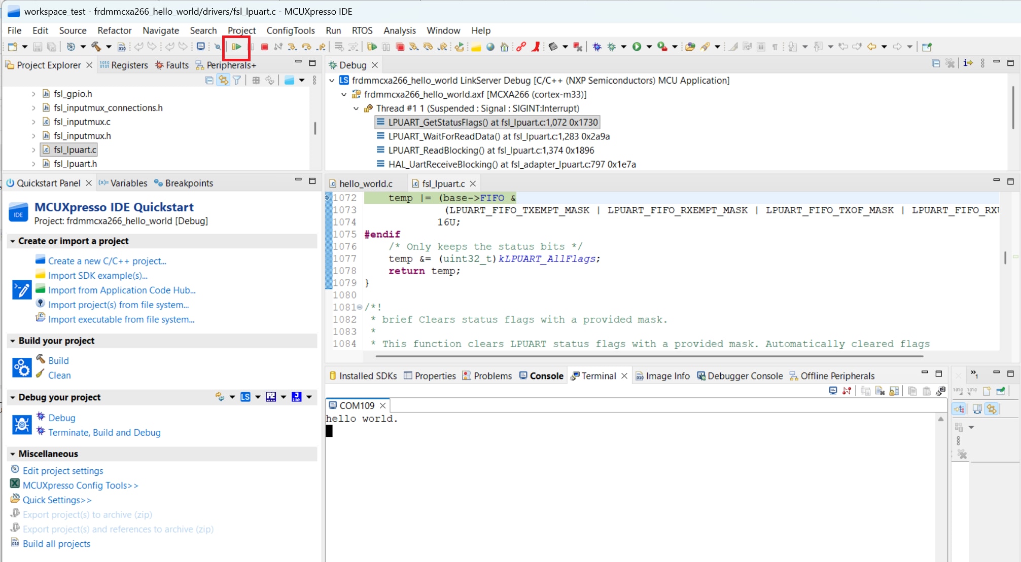 Build and flash application using MCUXpresso IDE - step 11