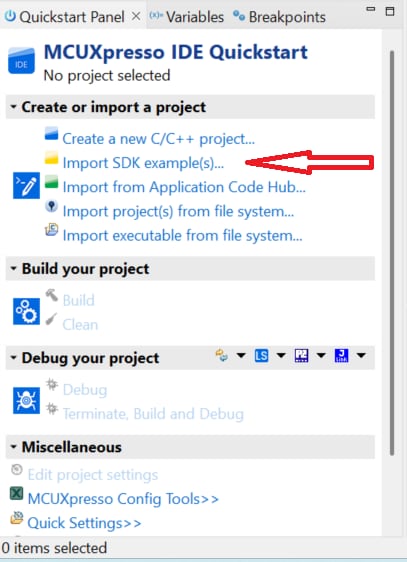 Build and flash application using MCUXpresso IDE - step 2