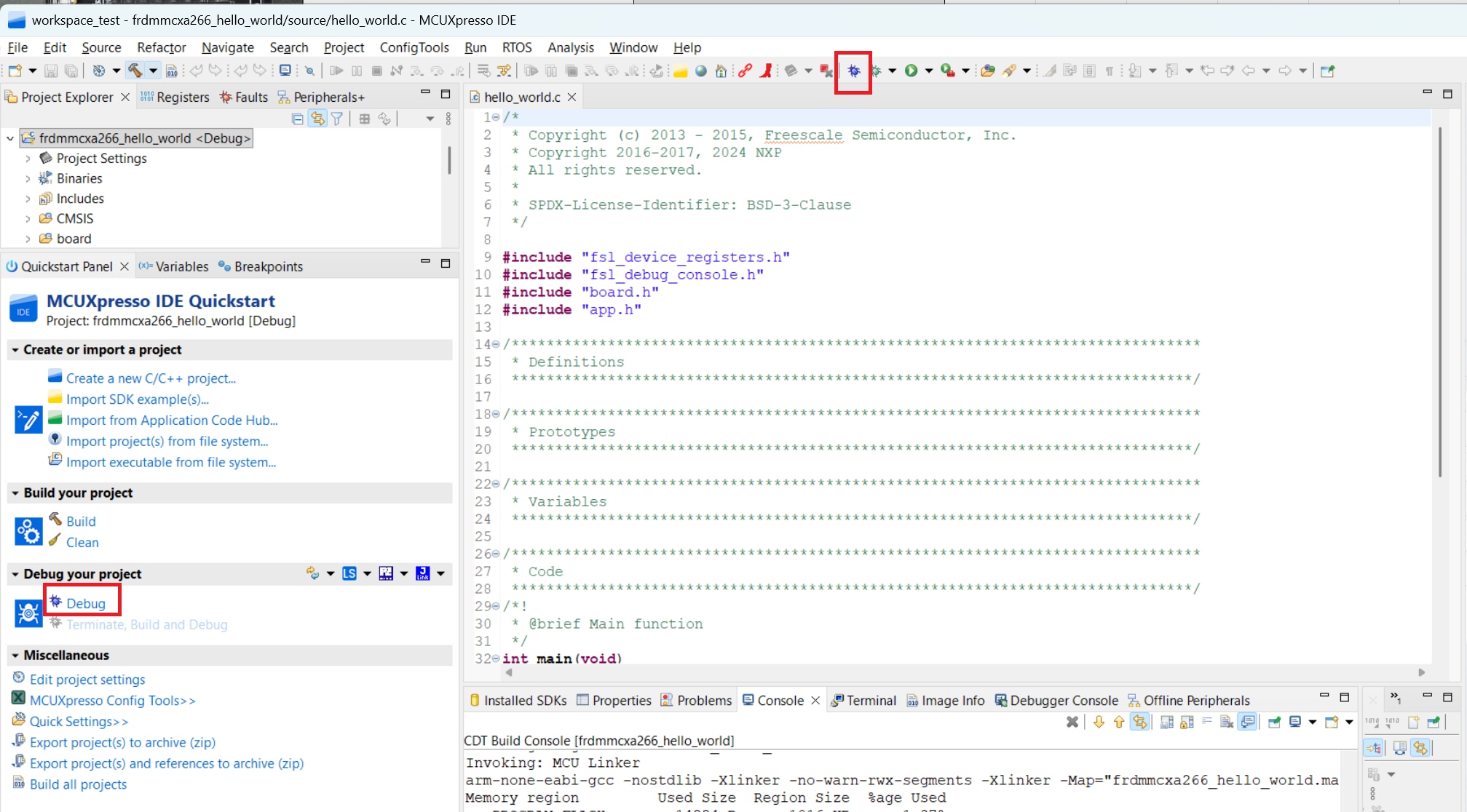Build and flash application using MCUXpresso IDE - step 7
