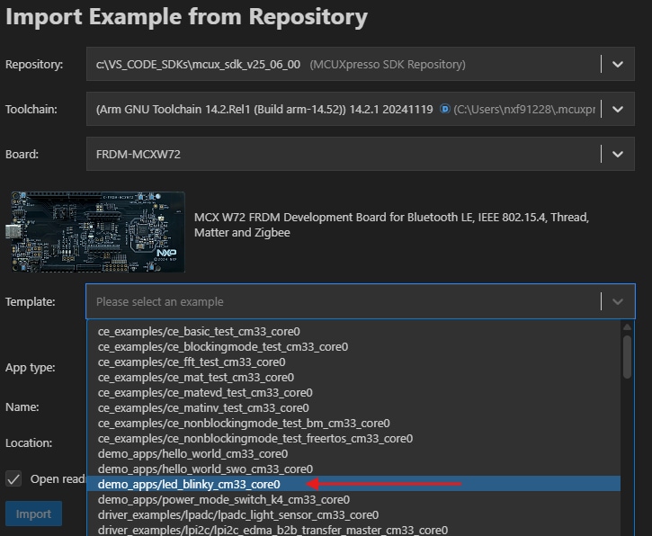 Clone an example project from MCUXpresso IDE - step 3
