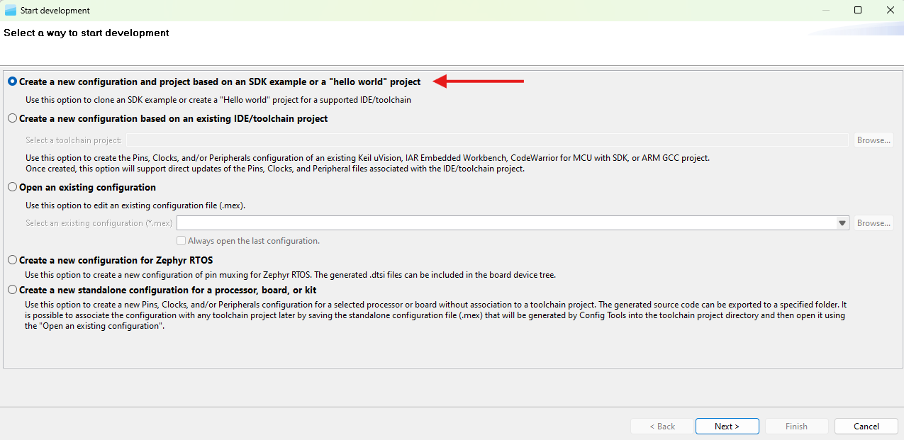 Clone an Example Project using MCUXpresso Config Tool for 3rd Party IDE - step 1