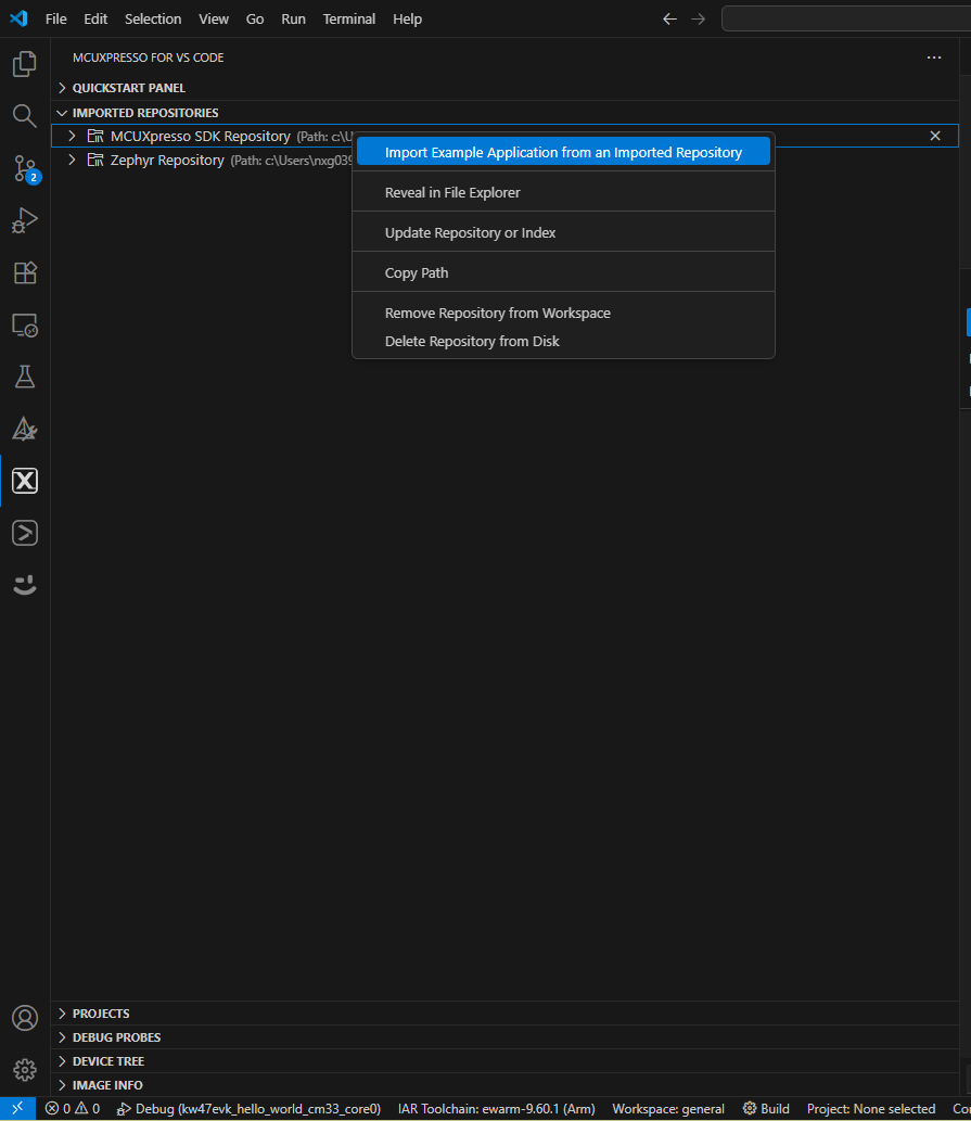 Clone an Example Project from MCUXpresso for VS Code IDE - step -1
