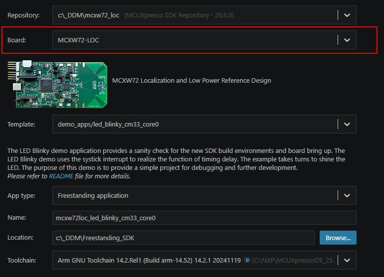 Getting Started with MCXW72-LOC - Create - Step 1