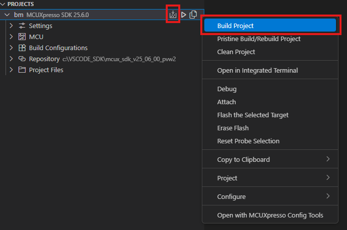 Build and flash application using MCUXpresso IDE - step 6