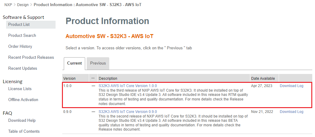S32K3 AWS IoT Core Ref SW v1.0.0 Download