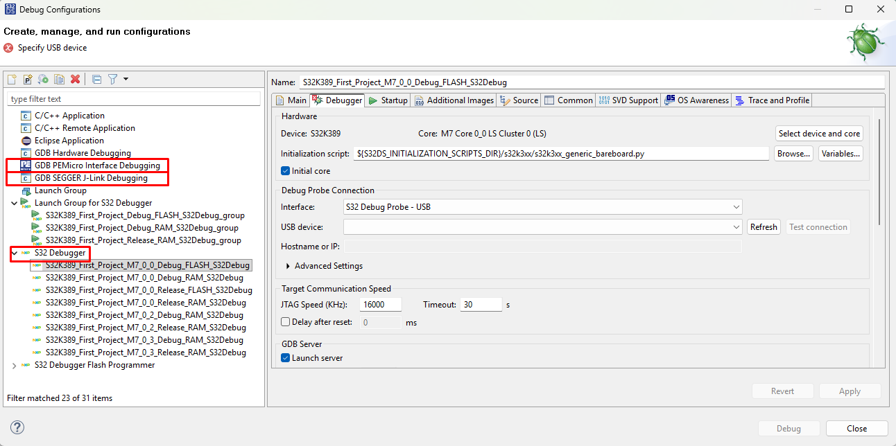 Debug Interface configuration